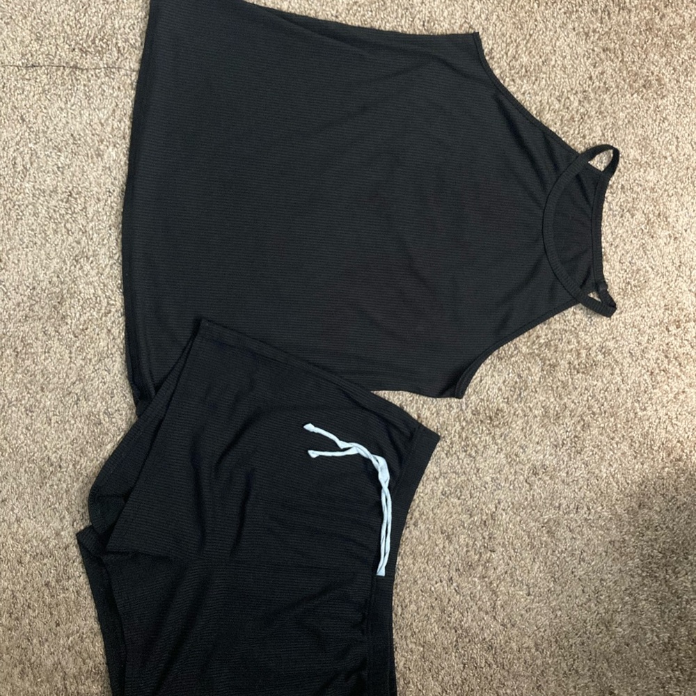 Black ribbed Sleeveless Top and Shorts night or day Set
